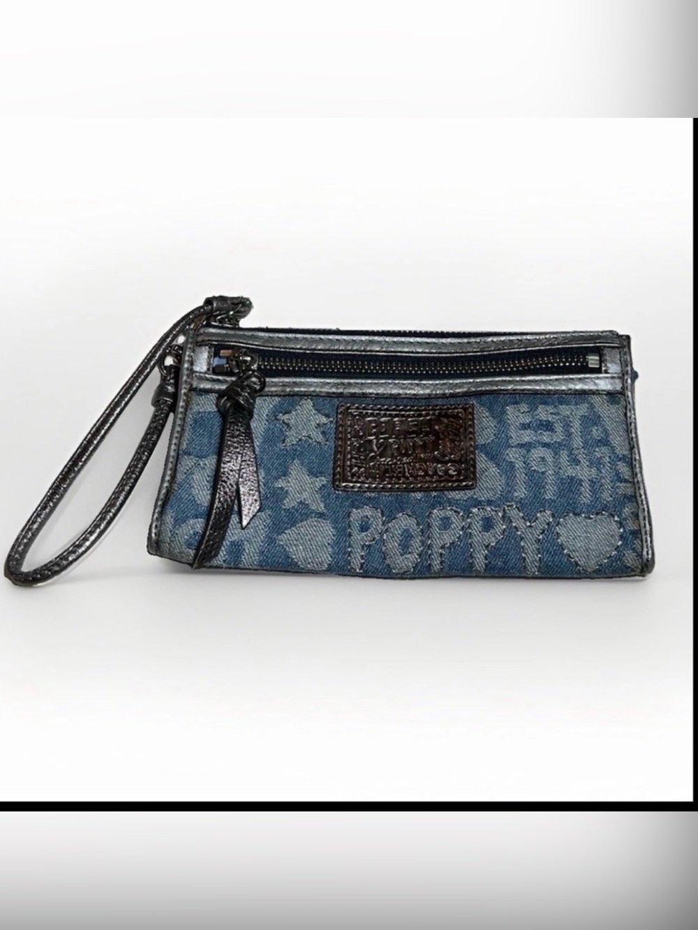 Coach Poppy LIMITED EDITION Denim Graffiti Word Block Wristlet